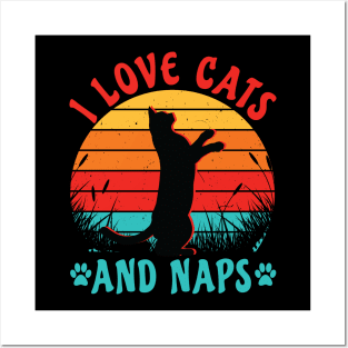 I love Cats and Naps Retro Sunset Typography Posters and Art